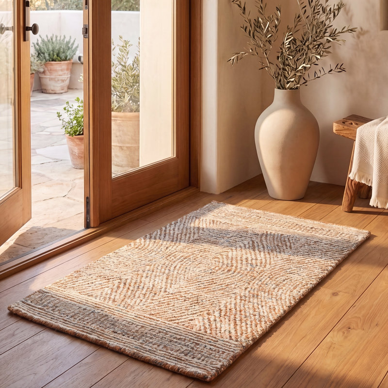 Tapis en laine touffeté à la main Cole, Rectangle de 11 pi x 15 pi, Ivory/Rust