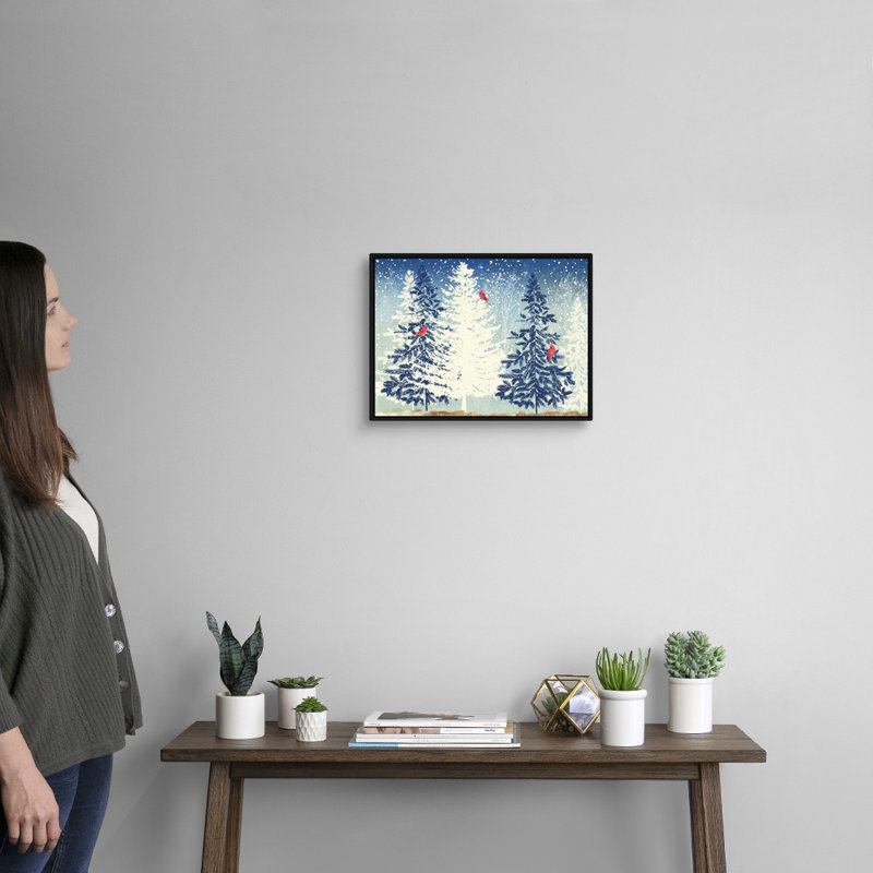 Neige de Noël - reproduction d'art sur toile, Cadre noir, H 14 po x l 18 po x P 1,75 po