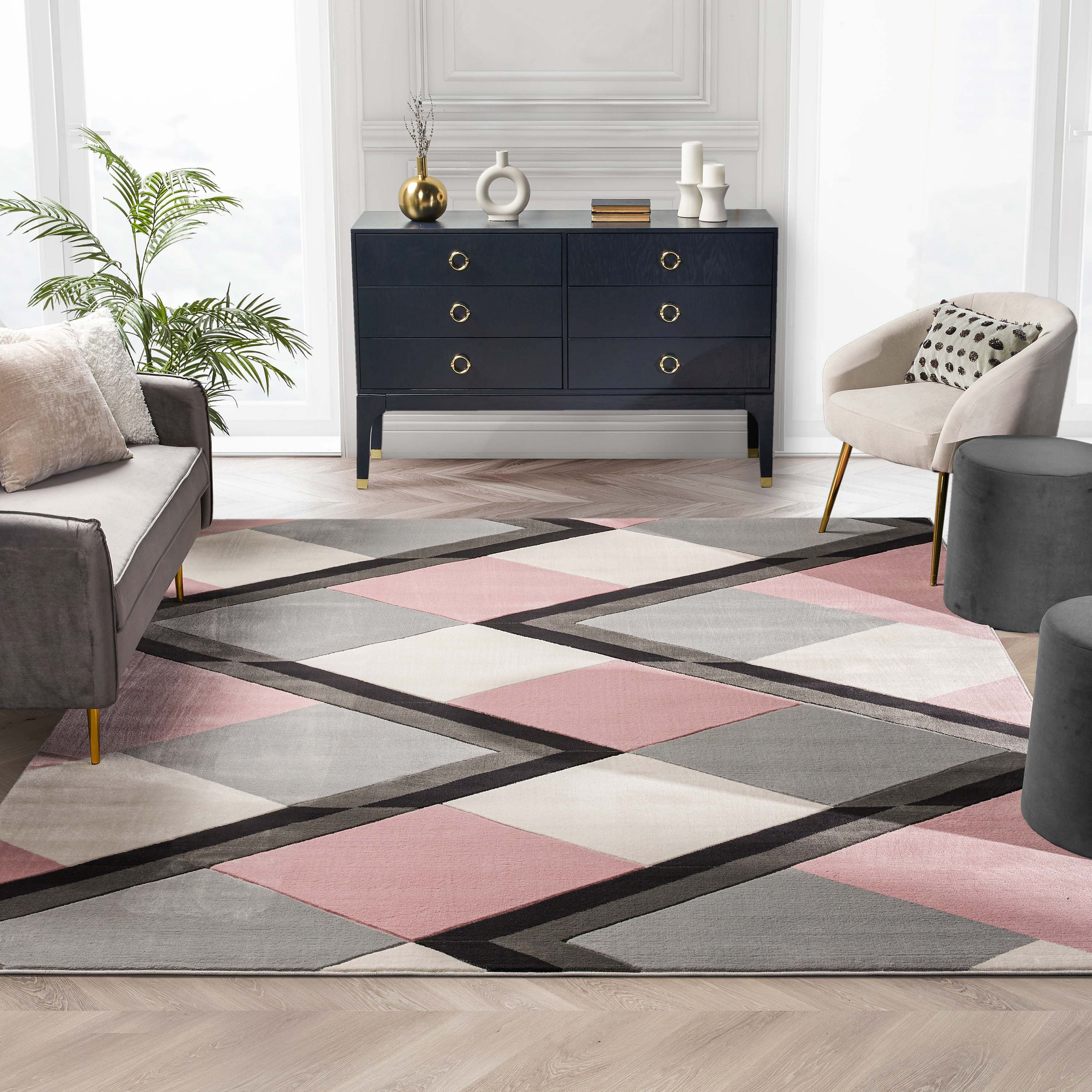 Well Woven Nora Blush Pink Modern Geometric Stripes 3D Textured Rug   Reviews | Wayfair
