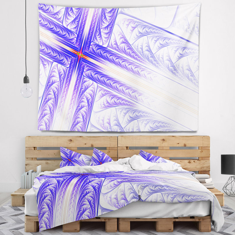 Tapisserie abstraite à motif de croix fractale bleue, H 32 po x l 39 po
