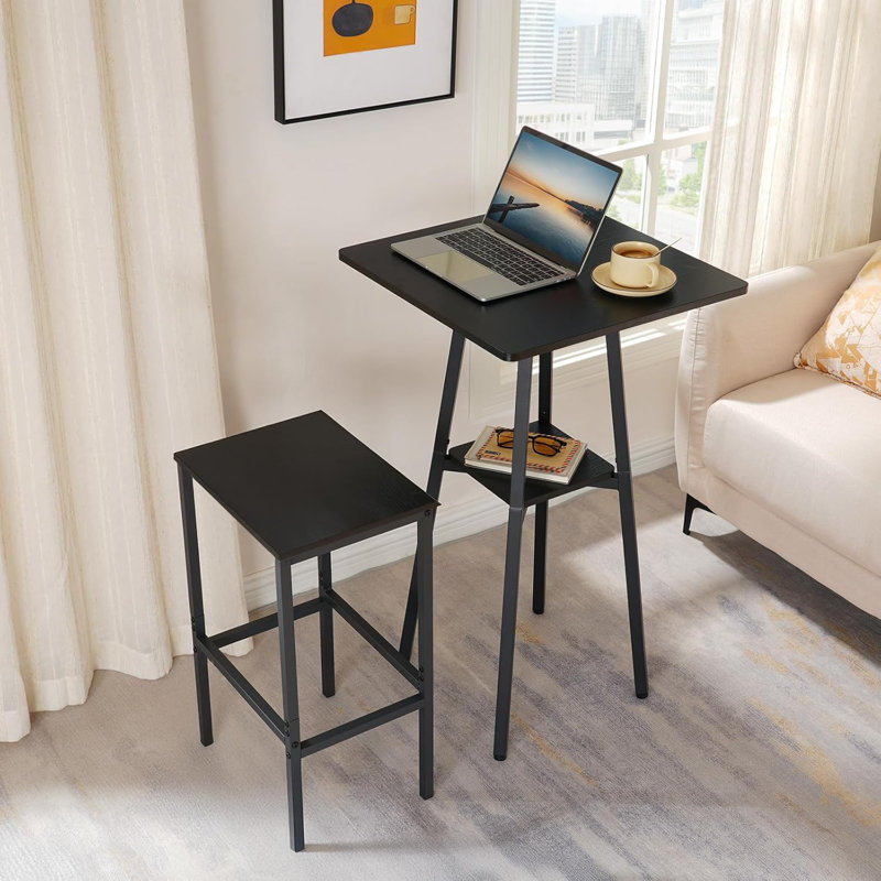 Bar Table, 2-Tier High Top Pub Table, Counter Height Table With Storage, Small Kitchen Dining Table, Bar Table For Living Room Party