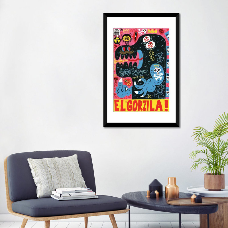 « monstro », reproduction sur toile, H 32 po x l 24 po x P 1 po, Papier d'art encadré noir, Blanc