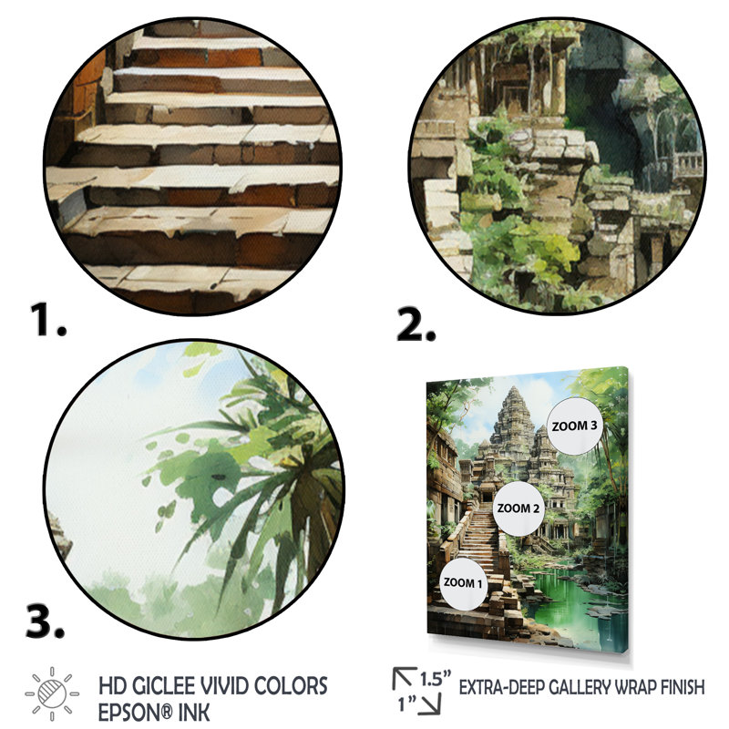 Chaunta Asian Art Journey To Angkor IV, reproduction d'art sur toile, H 32 po x l 16 po x P 1 po, Cadre flottant blanc