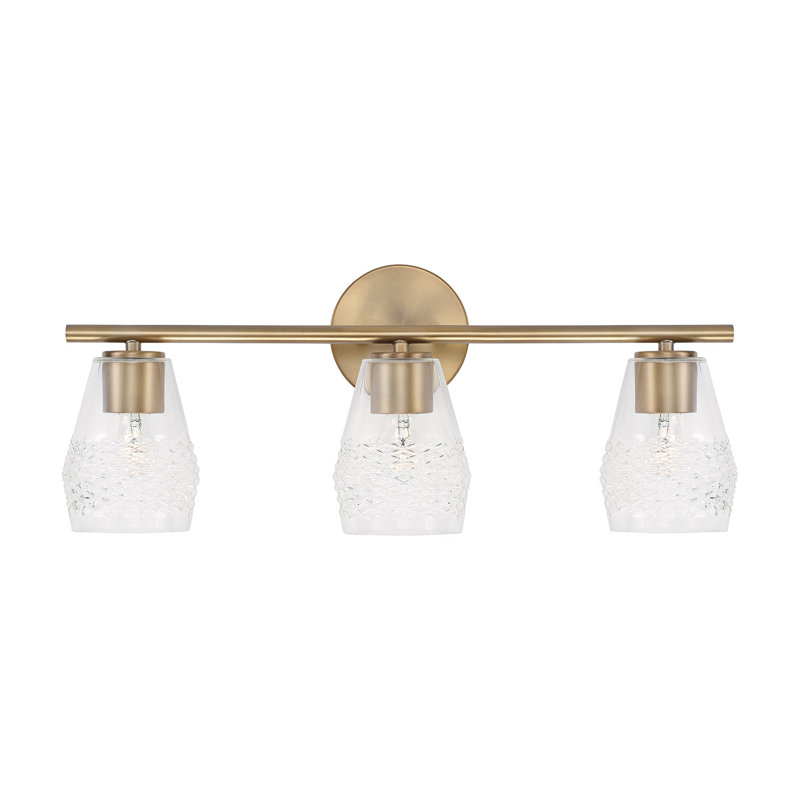 3 - Light Dimmable Vanity Light, Aged Brass