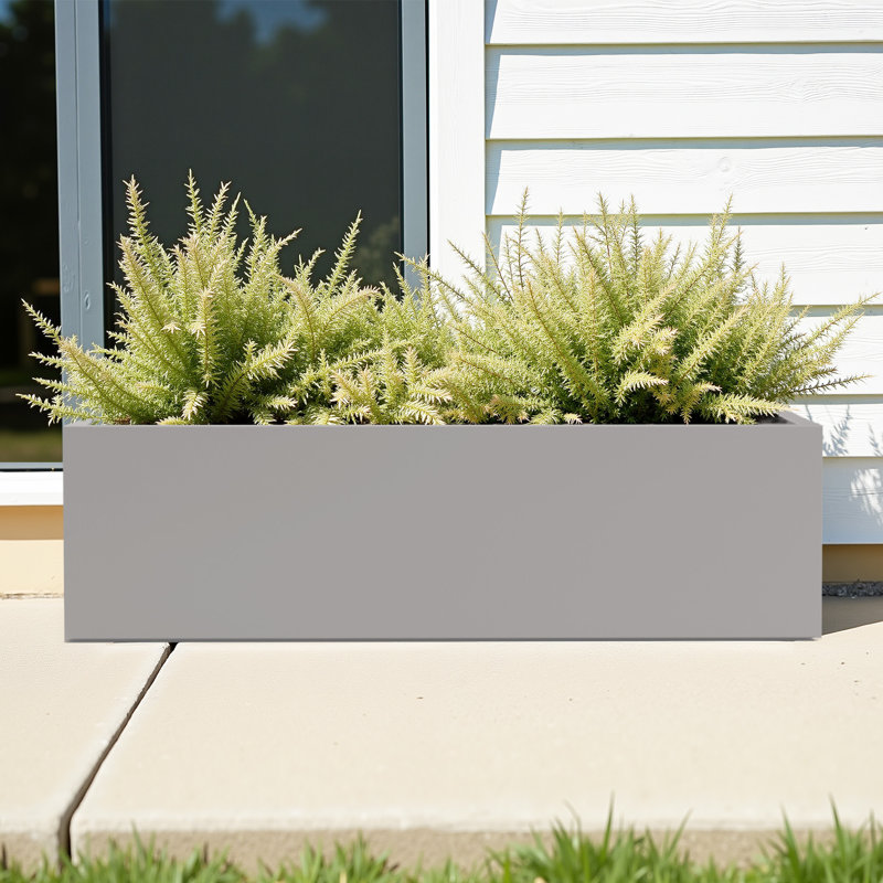 Jardinières rectangulaires en métal pour plantes d'extérieur, H 9 po x l 36 po x P 9 po, Gris