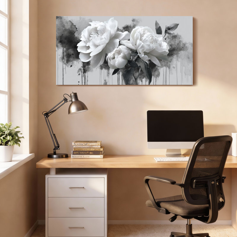 Ensemble de 1 tableau mural aquarelle de pivoines, H 12 po x l 36 po