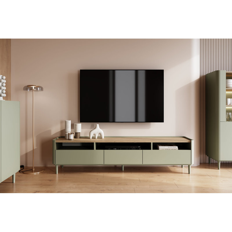Blackett Unfinished TV Stand for TVs up to 77", Green/Brown