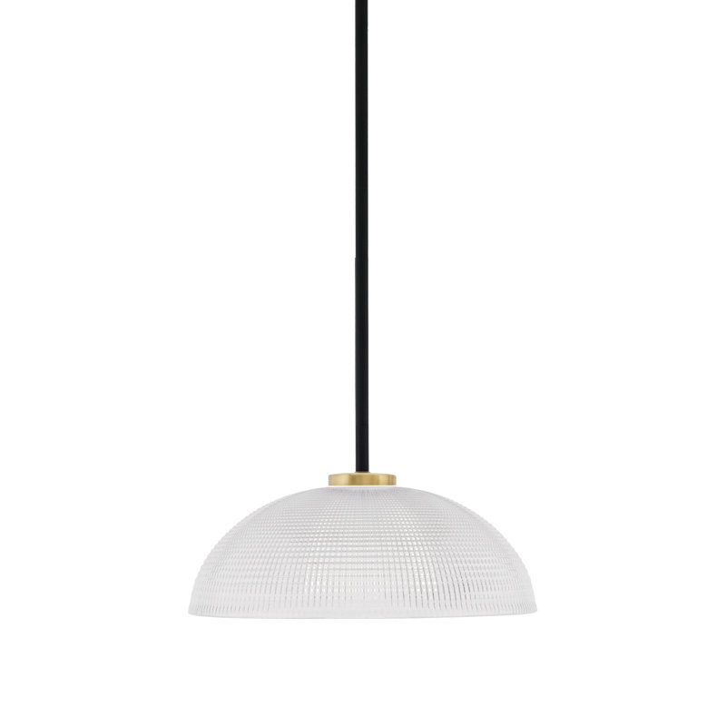 Luminaire suspendu à 1 lumière Amarmula, noir mat et laiton vieilli, verre strié transparent de 13 po