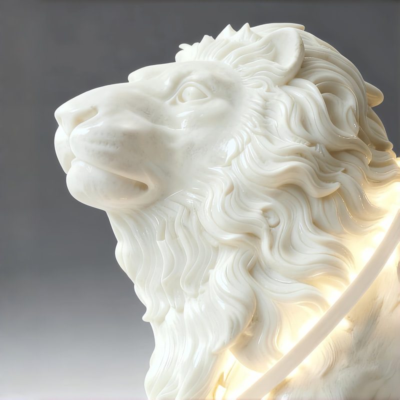 Grande sculpture sur pied 51,5 po blanc mat avec anneau lumineux intégré, majestueux décor animal contemporain