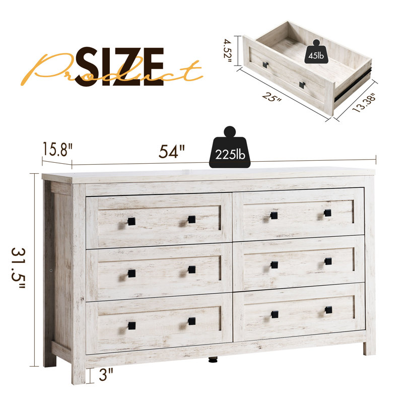 Commode 6 tiroirs Arlina, Blanc