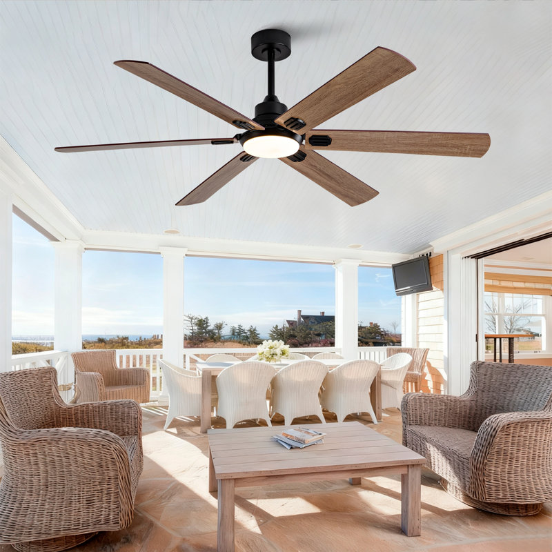 Ventilateur de plafond 60 pales 60 "avec télécommande et lumière DEL, Bois espresso / bois naturel, Noir