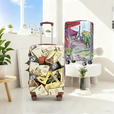 20 "/ 24" / 28 "3 pièces / ensemble de valise à roulettes pour PC, valise de transport, avec motif imprimé et serrure à combinaison (timbres de ville)