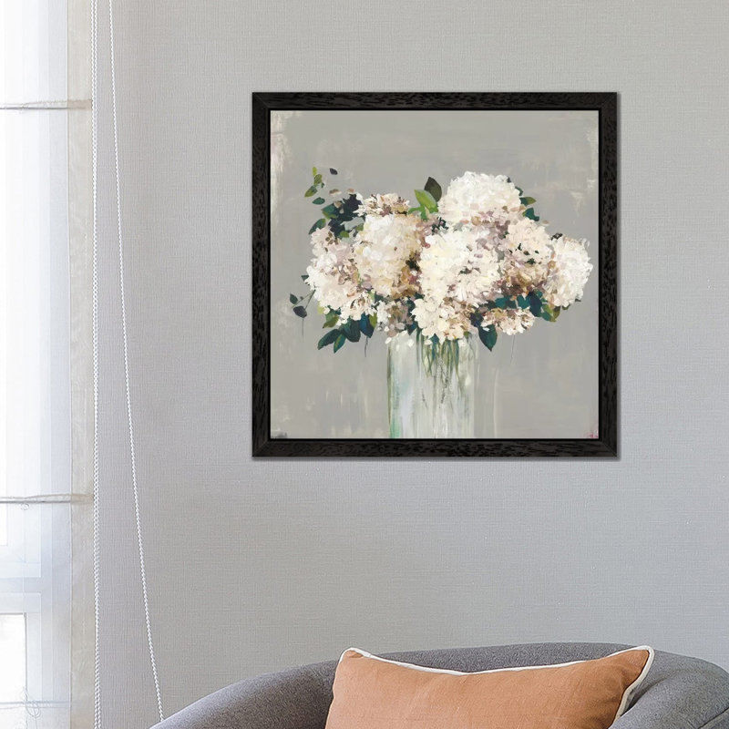 White Hydrangea by Allison Pearce - Wrapped Canvas Painting, Black Framed, 93.98 cm H x 93.98 cm W