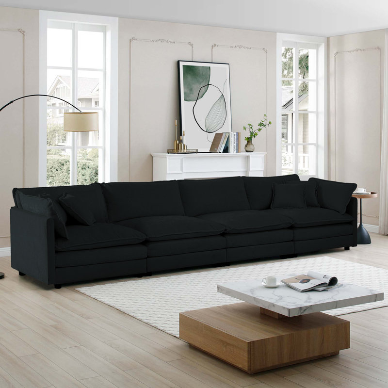 Chenille Cloud Canapé, canapé 4 places pour le salon , H 33 po x l 146,5 po x P 35 po, 4, Noir, noir, noir, noir