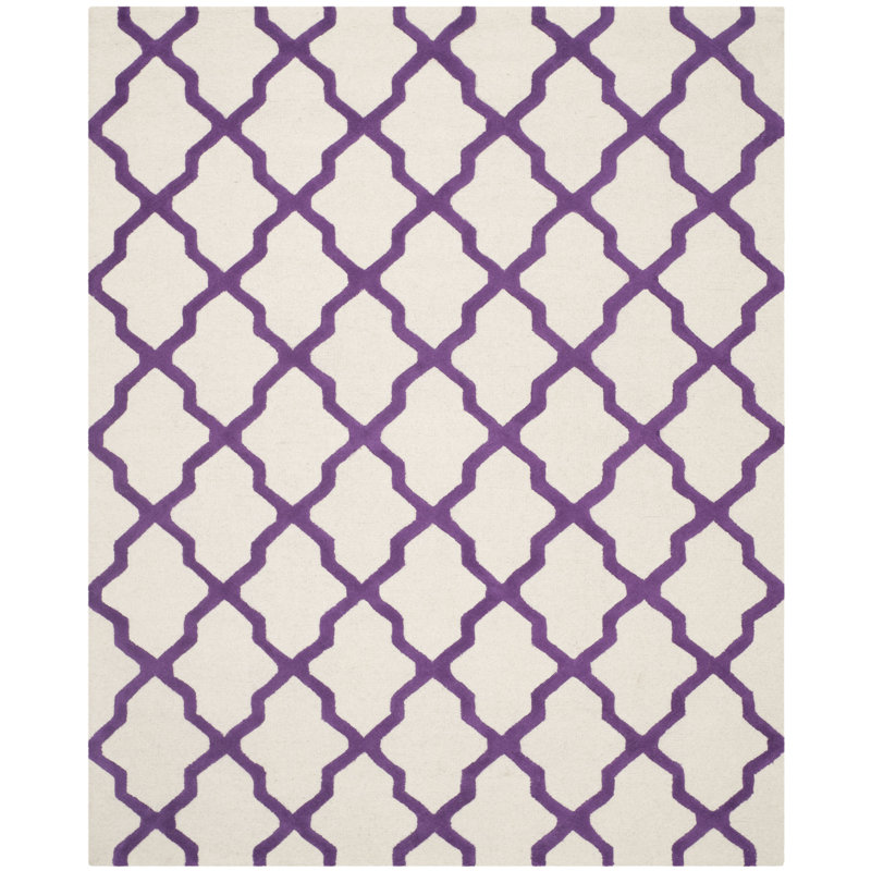 Cannen Hand Tufted Wool Geometric Rug, Rectangle 5' x 8', Ivory/Purple