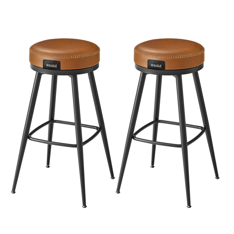 Bar Stools Set of 2, Counter Height Swivel Bar Stools, Synthetic Leather with Stitching, Bar Stool (30" Seat Height), Brown