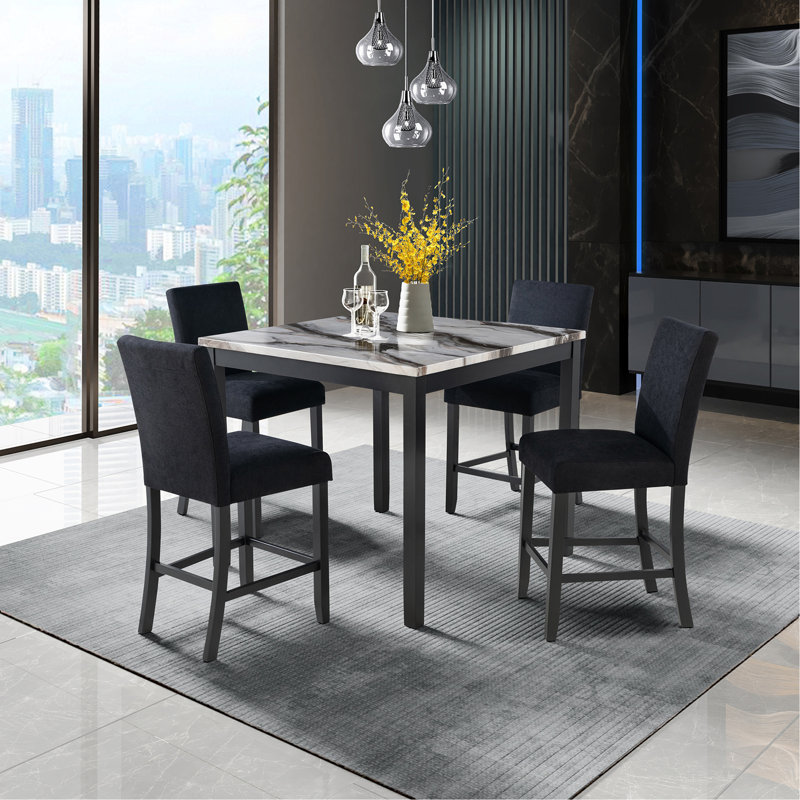 BAR TABLE AND 4 BAR STOOLS