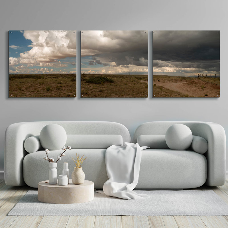 Art épique «Cloudy Landscape» par Dennis Frates, acrylique, H 36 po x l 108 po