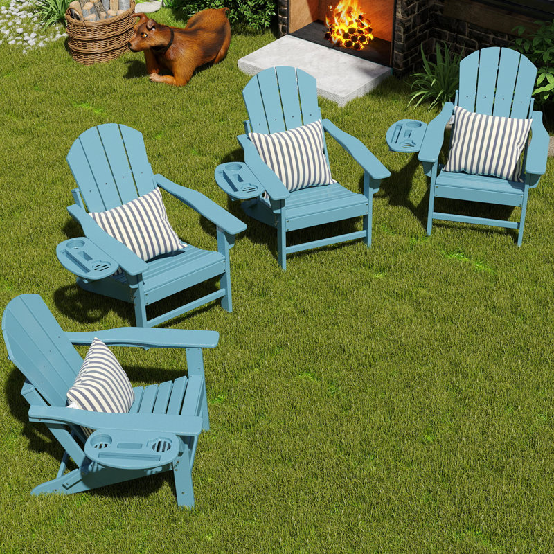  Chaise Adirondack pliante Cheryce en PEHD avec porte-gobelet, Bleu clair