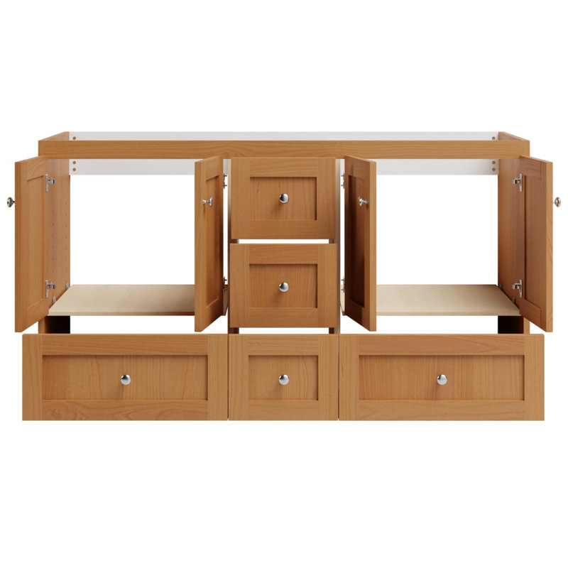 Armoire de salle de bain sans plateau en aulne naturel l 60 po x P 21 po x H 34,5 po Shaker, Aulne naturel