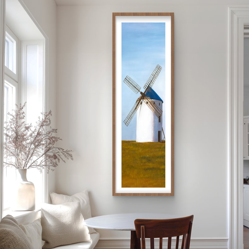 Grand moulin à vent - Paysages, reproduction encadrée avec passe-partout, Brun