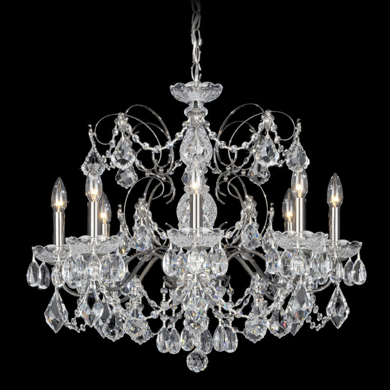 Century 8 - Light Candle Style Chandelier, Polished Silver, Heritage Handcut Crystal Clear