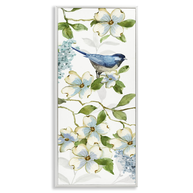 Oiseau perché sur un cornouiller, estampe numérique par Nan, Estampe numérique encadrée blanc bord de mer, H 24 po x l 10 po