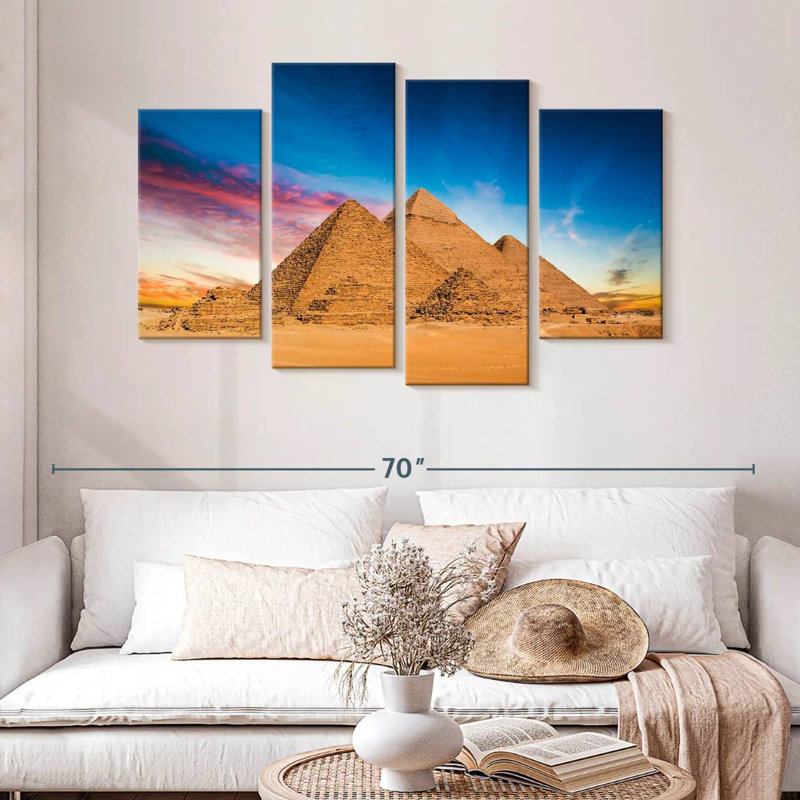 Pyramides d'Adella de Gizeh au coucher du soleil, H 32 po x l 52 po