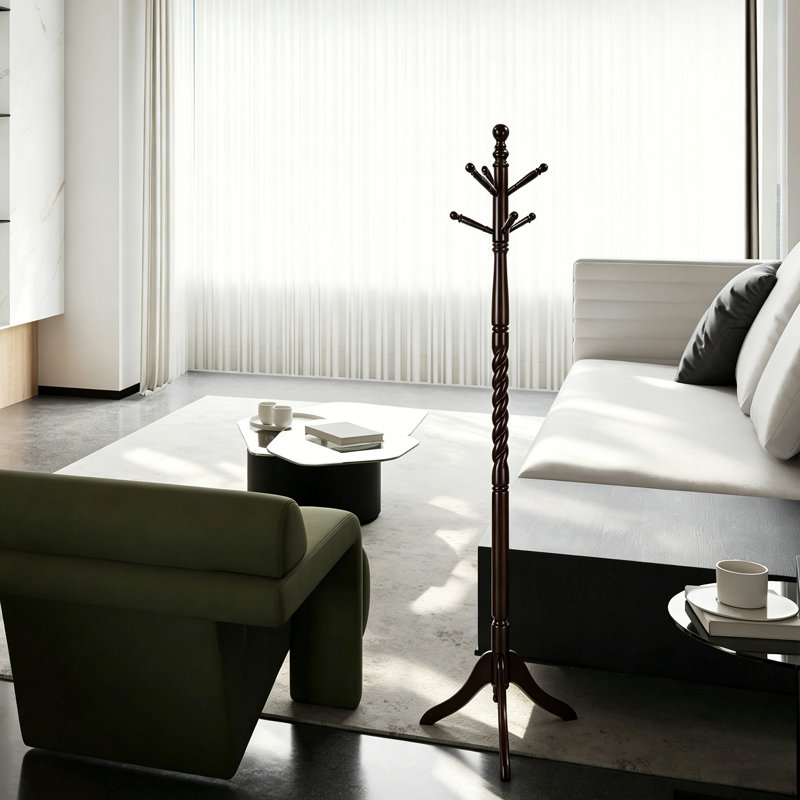 71.5" Free Standing Twist Wooden Coat Rack, Espresso