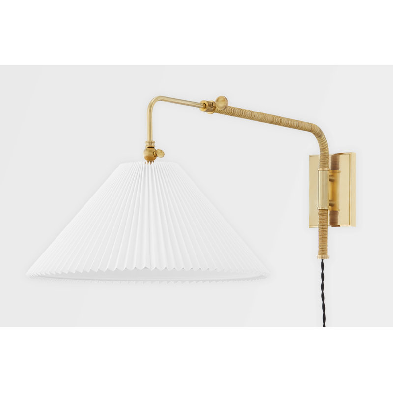 Elyna Opal Shade Aged Brass 1-Light Dimmable Plug-In Sconce
