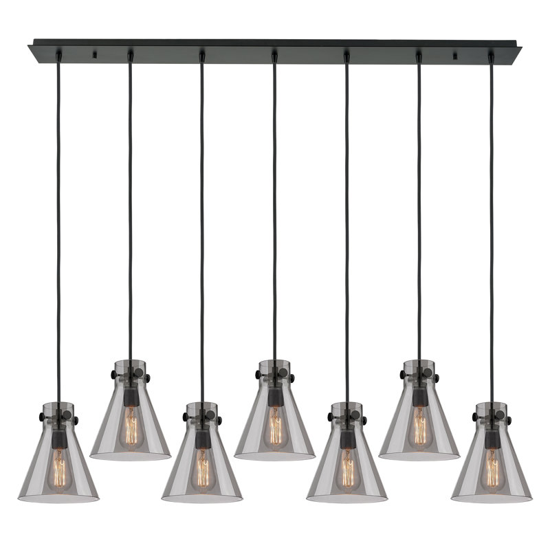 Luminaire suspendu conique à 7 lumières Amrith, Gris fumée clair, Noir mat