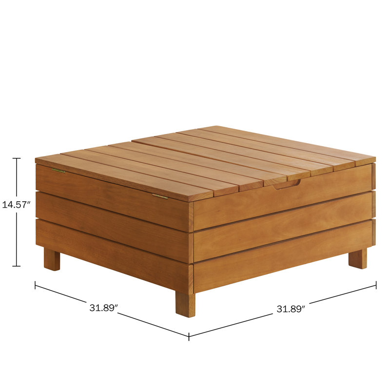 Nichael Barton 31.9" Wide Outdoor Eucalyptus Square Wood Coffee Table with Lift Top Storage Compartment