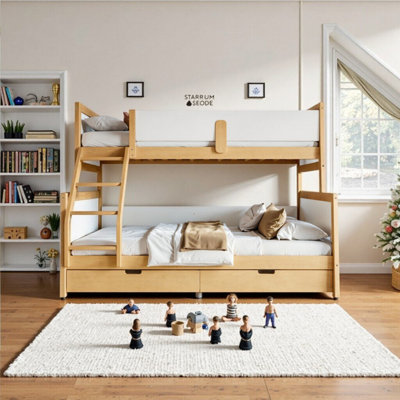 Solid Wood Bunk Bed With Storage Drawers & Convertible Design, Twin Over Full
