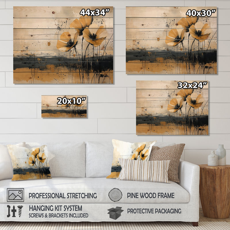 Minimalisme, désert, fleur d'œillets I - décoration murale en bois d'œillets - sur bois de pin naturel