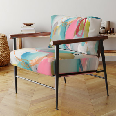Fauteuil d'appoint rembourré en velours rose et bleu Minimalims Fludity II