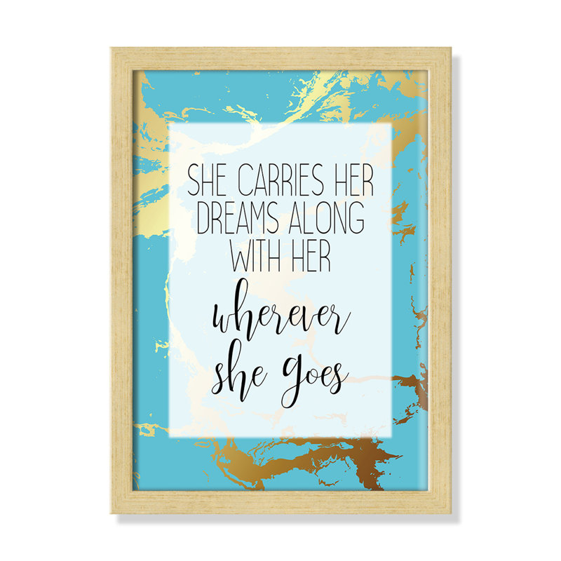 «Whereever she goes», art encadré, H 15 po x l 11 po x P 1,19 po, Encadré de boîte champagne