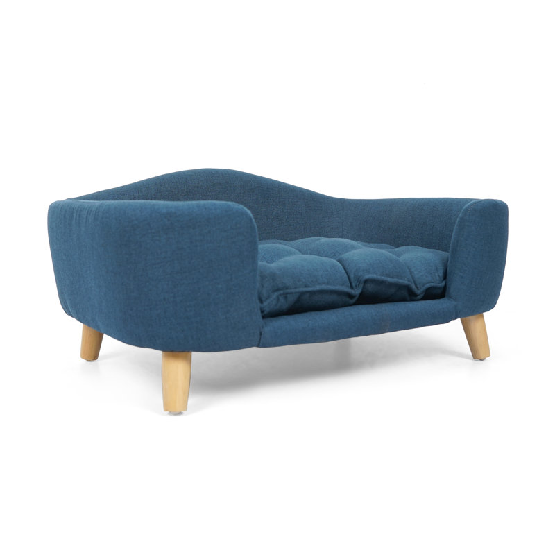 Lit pour chien bleu marine de style Mid-Century moderne avec pieds en bois de bouleau, thème de l'assemblage requis, bleu, coussin et robuste