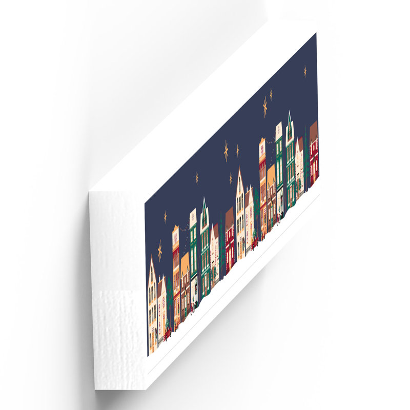 Xmas Festive Street Scene Wooden Memento Block