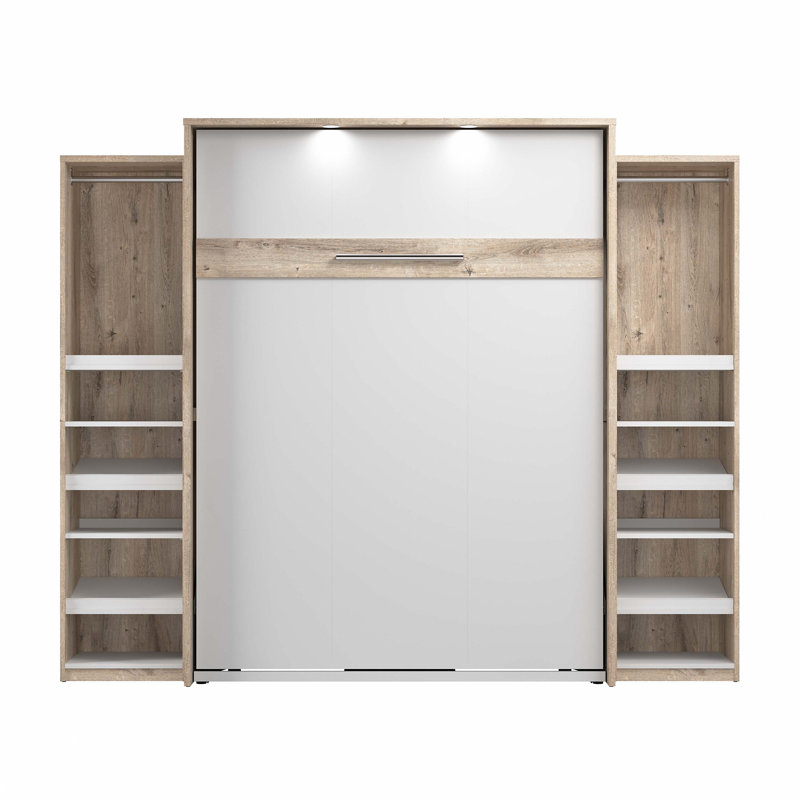 Lit plateforme avec rangement Osterman, Double, Brun rustique / Blanc