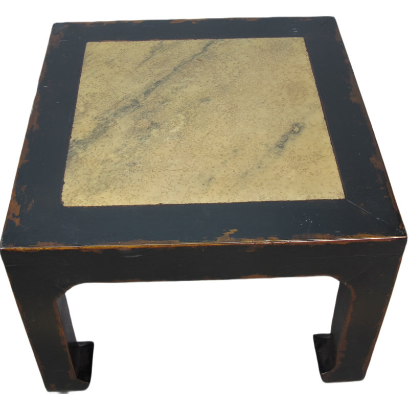 Asian Classic Marble End Table, Tan, 18" H x 24" W x 24" D, Distressed Black