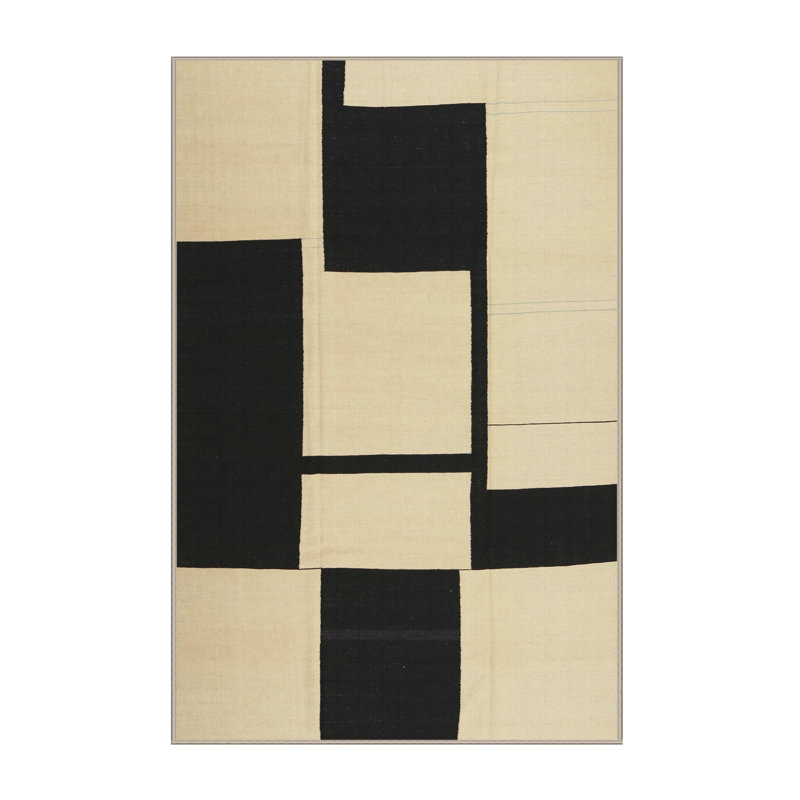 Tapis contemporain noir / beige, Rectangle 2 pi x 5 pi