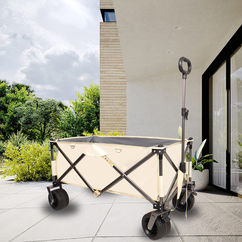 Chariot pliable de chariot de plage utilitaire robuste pour le sable avec de grandes roues, poignée réglable et porte-boissons pour le magasinage, le camping, le jardin et l'extérieur