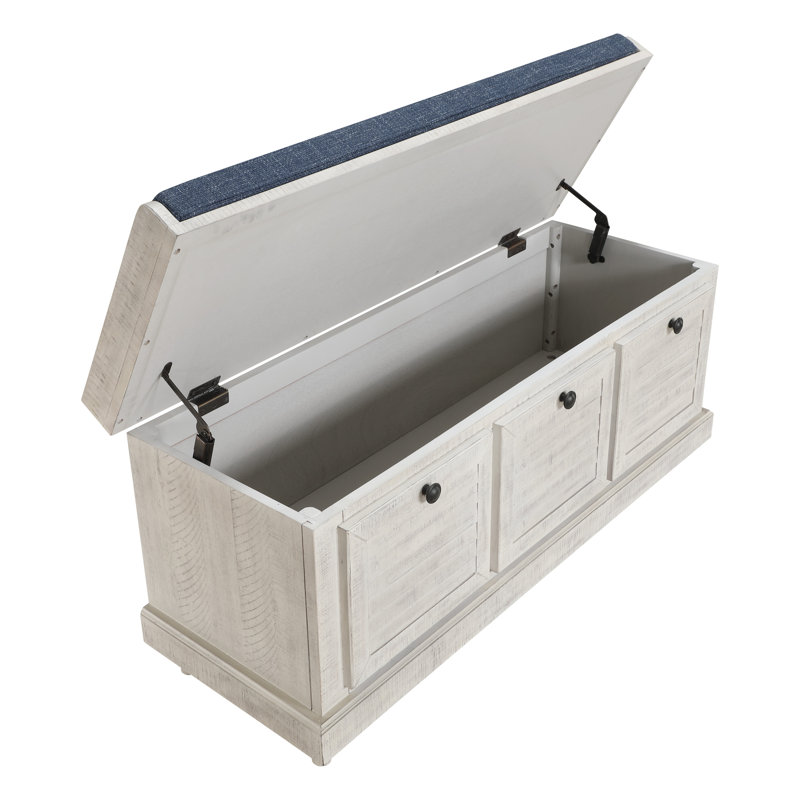Banc de rangement à couvercle rabattable Almira, Blanc, Bleu marine