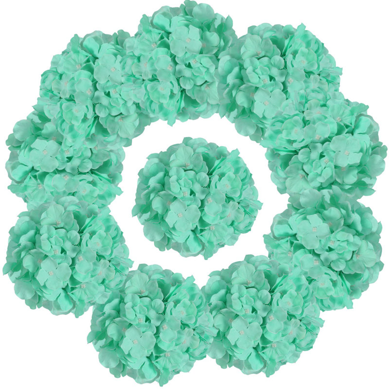 10 pièces de fleurs d'hortensia artificielles, de faux hortensias, des têtes de fleurs en soie avec des tiges, des faux hortensias pour la fête de mariage