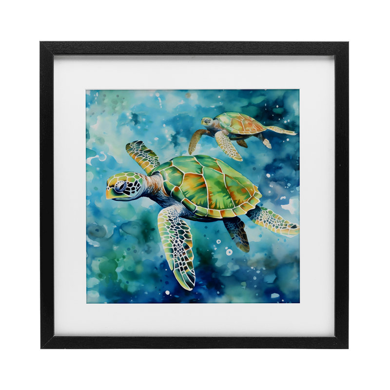 Deux tortues nageant, reproduction encadrée sous verre, design par LSR Creative Studio, H 13 po x l 13 po, Cadre noir minuit