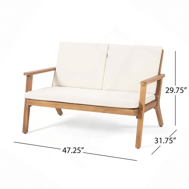 Ensemble de conversation d'extérieur 4 places en bois d'acacia_ Causeuse et table basse et 2 fauteuils club - avec coussin