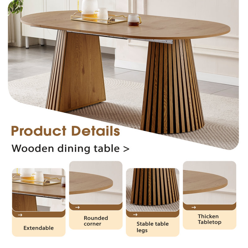 Table de salle à manger extensible en bois massif + chaises de salle à manger en osier brun 4 pièces de style médiéval bohémien avec coussins en éponge blanc doux