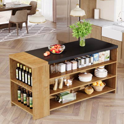 55" Farmhouse 5-Tier Kitchen Island Table with Storage Shelves