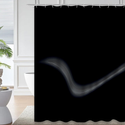 Waterproof Digital Silver Energy Shower Curtain, Abstract Wavy Art, 12 Hooks, Bathroom Decor