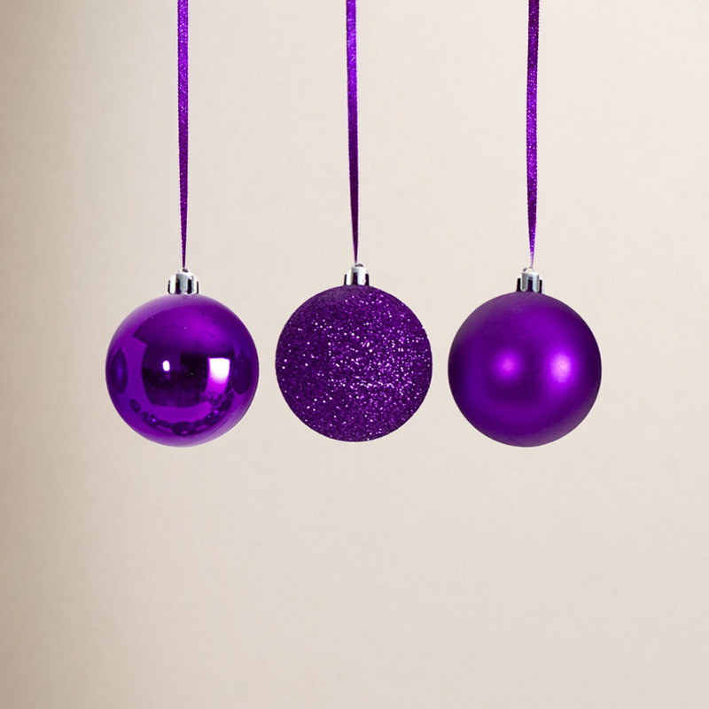 Holiday Christmas 30 Count 2.5in. Shatterproof Ornament Set, Purple